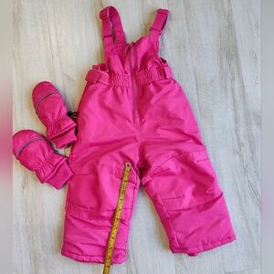 Pink Kids Snow Bib and Mittens Set